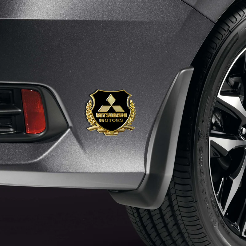 Mitsubishi Gold 3D Metal Emblem Sticker x2 - Image 4