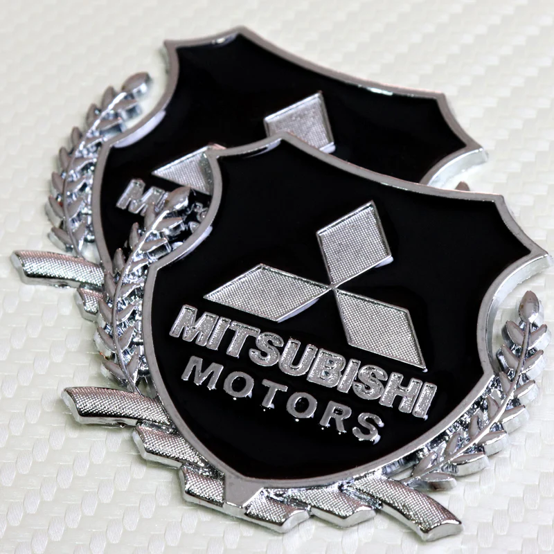 Mitsubishi Silver 3D Metal Emblem Sticker x2 - Image 3