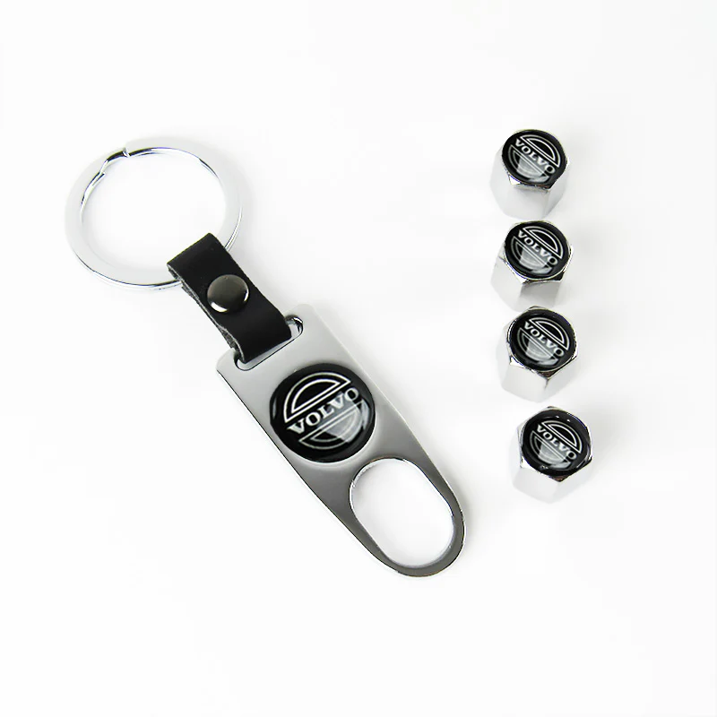 VOLVO Car Wheel Tire Valves Dust Stem Air Caps Keychain Emblem KEY FOB Silver Set - US SELLER - Image 5