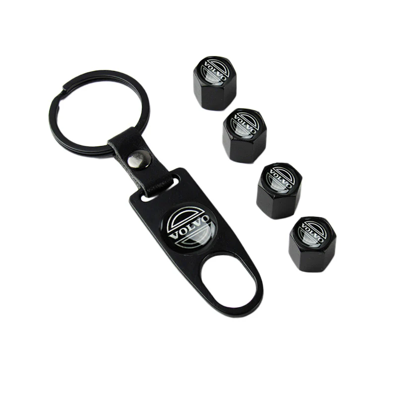 VOLVO Car Wheel Tire Valves Dust Stem Air Caps Keychain Emblem KEY FOB Black Set - US SELLER - Image 6