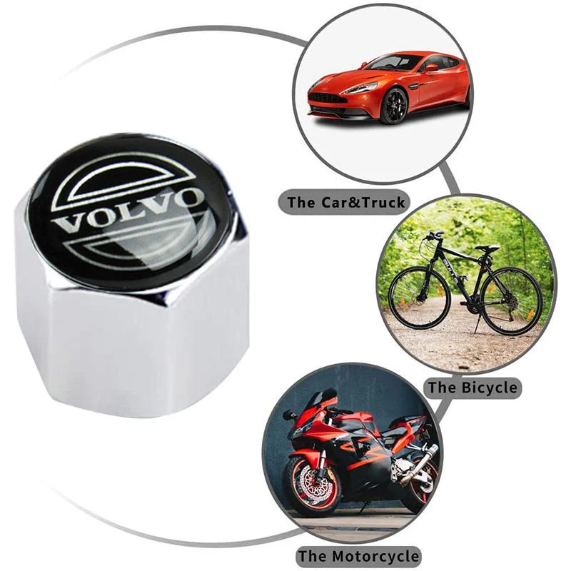 VOLVO Set LOGO Emblems with Silver Keychain Tire Valves Wheel Air Caps - US SELLER - Image 2