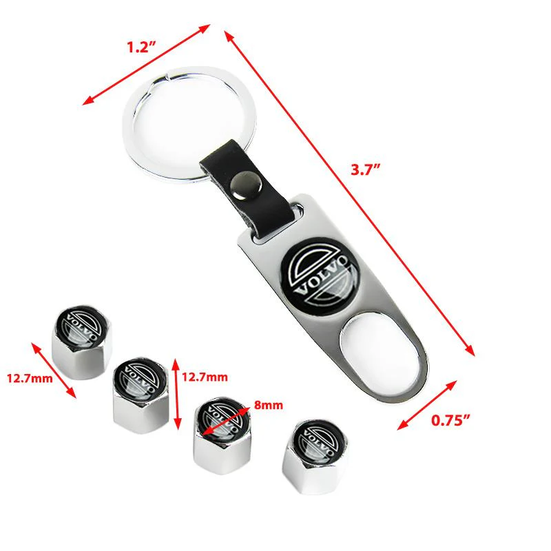 VOLVO Set LOGO Emblems with Silver Keychain Tire Valves Wheel Air Caps - US SELLER - Image 3