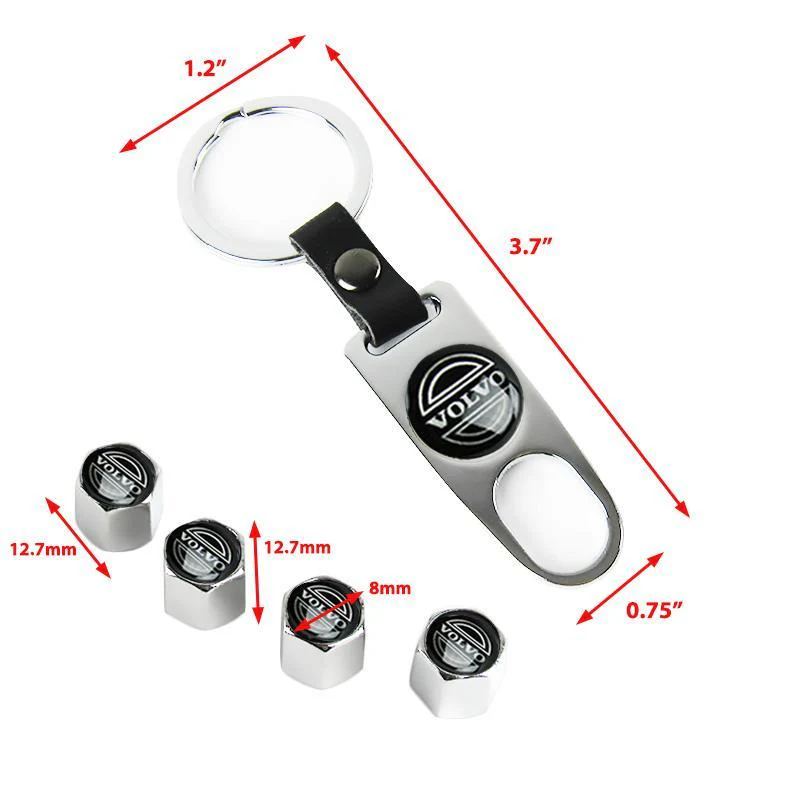 VOLVO Set LOGO Emblems with Silver Keychain Wheel Tire Valves Air Caps - US SELLER - Image 3