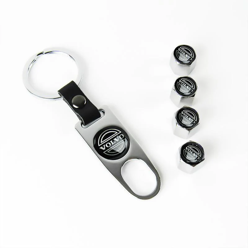 VOLVO Set LOGO Emblems with Silver Keychain Wheel Tire Valves Air Caps - US SELLER - Image 6