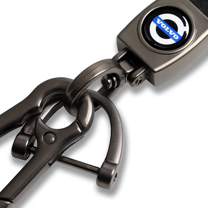 VOLVO Universal Black 3D Logo Leather Metal Gift Decor Quick Release Lanyard Keychain - Image 2