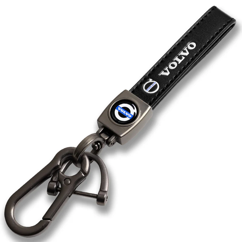VOLVO Universal Black 3D Logo Leather Metal Gift Decor Quick Release Lanyard Keychain - Image 3