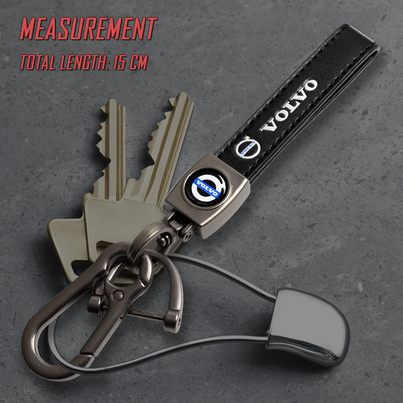 VOLVO Universal Black 3D Logo Leather Metal Gift Decor Quick Release Lanyard Keychain - Image 5