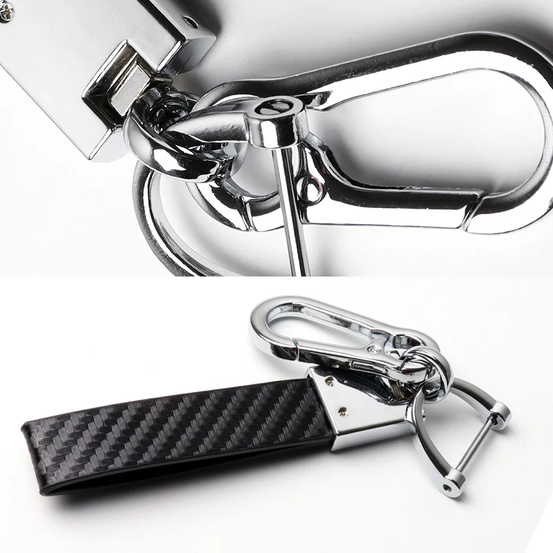 VOLVO Universal Chrome 3D Logo Carbon Fiber Look Black Leather Metal Gift Decor Quick Release Lanyard Keychain - Image 6