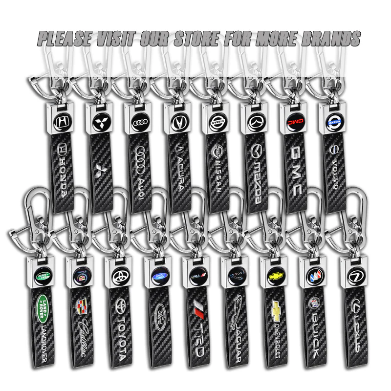 VOLVO Universal Chrome 3D Logo Carbon Fiber Look Black Leather Metal Gift Decor Quick Release Lanyard Keychain - Image 9