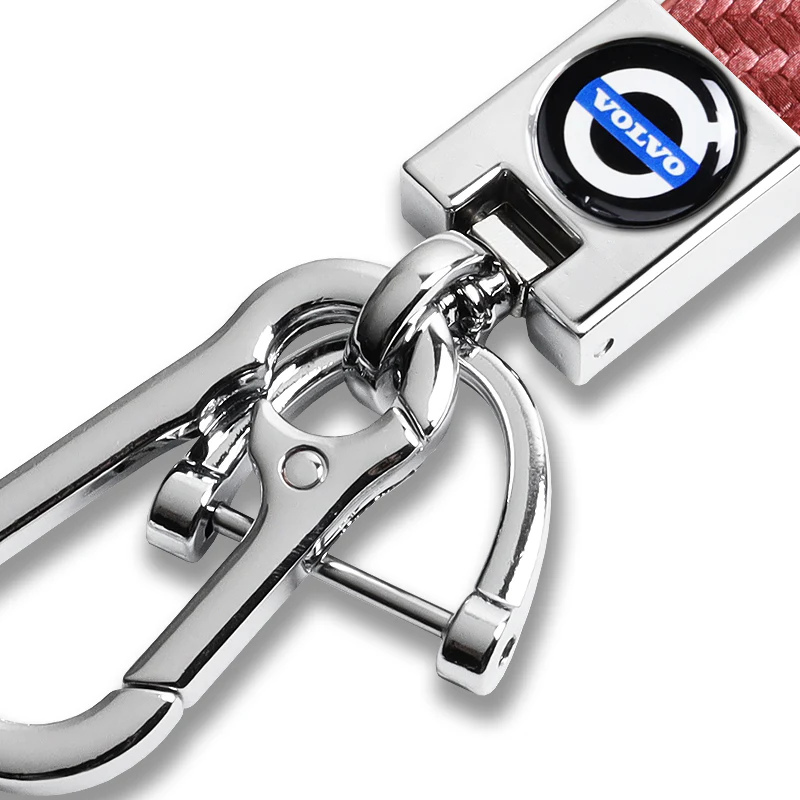 VOLVO Universal Chrome 3D Logo Carbon Fiber Look Rare Pink Leather Metal Gift Decor Quick Release Lanyard Keychain - Image 2