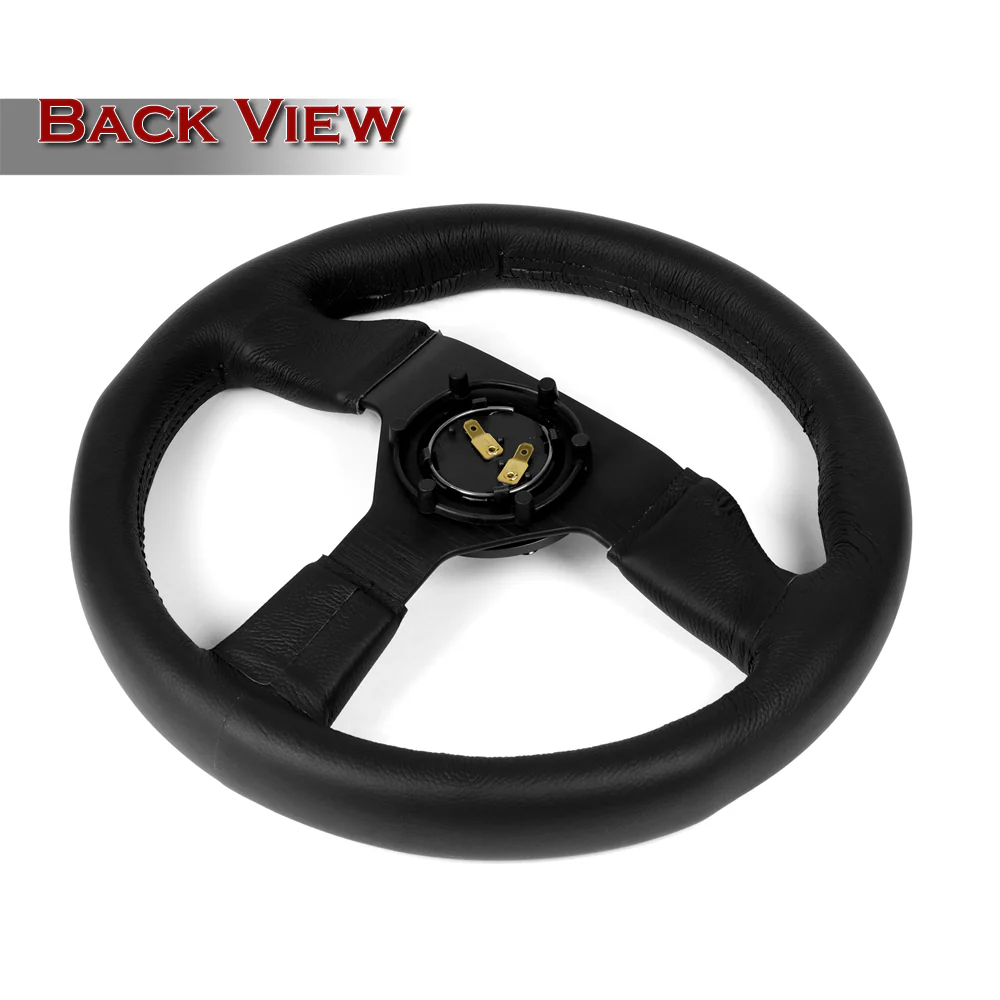 W-Power 12" 305mm 6-Bolt Hole Leather Grip With Aluminum Finished 3-Spoke Steering Wheel -Black Leather/Black Center Spoke - Image 4