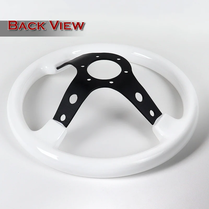 W-Power 13" 330mm 6-Bolt Hole JDM Euro VIP Style Galaxy White Classic Wood Grip With Aluminum Finished 3-Spoke 3 Inches Deep Dish Steering Wheel -Black Center Spoke - Image 5