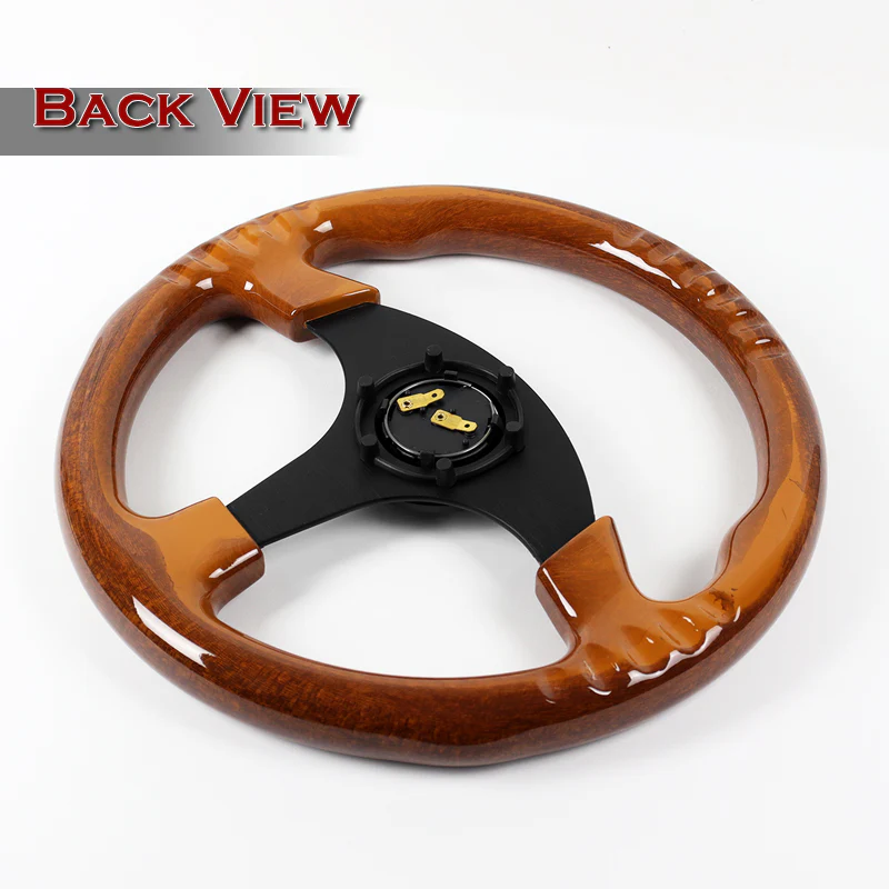 W-Power 13" 330mm Reinforced 6-Bolt Hole JDM Euro VIP Style Galaxy Classic Wood Grain Trim Grip With Aluminum Finished 3-Spoke Steering Wheel -Brown Wood With Black Line Grip - Image 5