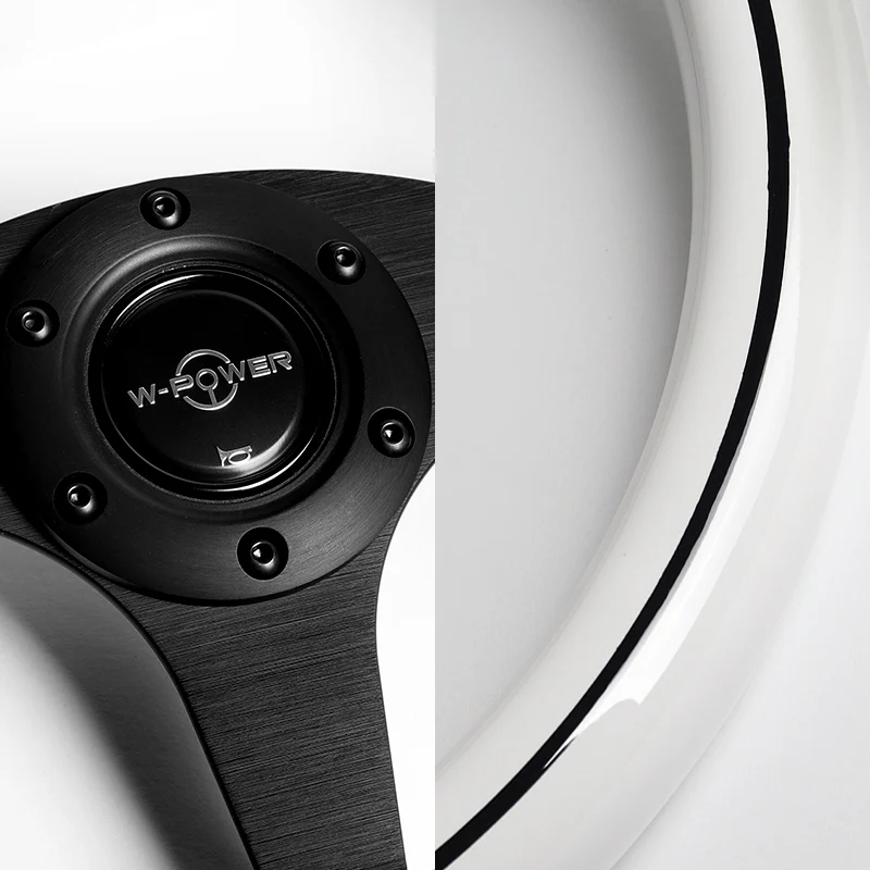 W-Power 13" 330mm Reinforced 6-Bolt Hole JDM Euro VIP Style Galaxy Classic Wood Grain Trim Grip With Aluminum Finished 3-Spoke Steering Wheel -White Wood With Black Line Grip - Image 3