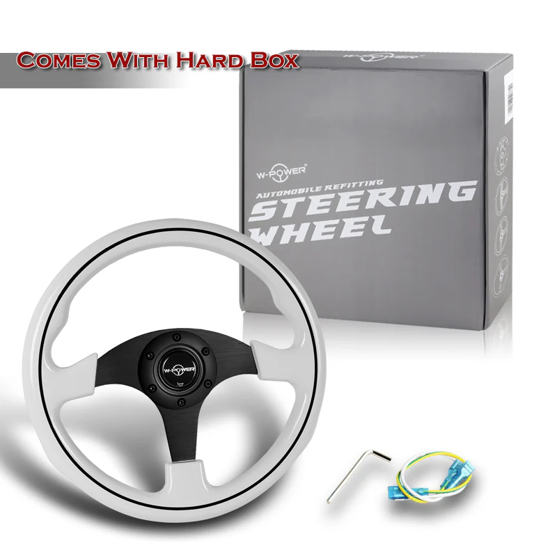 W-Power 13" 330mm Reinforced 6-Bolt Hole JDM Euro VIP Style Galaxy Classic Wood Grain Trim Grip With Aluminum Finished 3-Spoke Steering Wheel -White Wood With Black Line Grip - Image 6