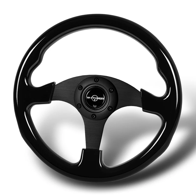 W-Power 13" 330mm Reinforced 6-Bolt Hole JDM Euro VIP Style Galaxy Classic Wood Grain Trim Grip With Aluminum Finished Matte Black 3-Spoke Steering Wheel -Black Wood Grip - Image 4
