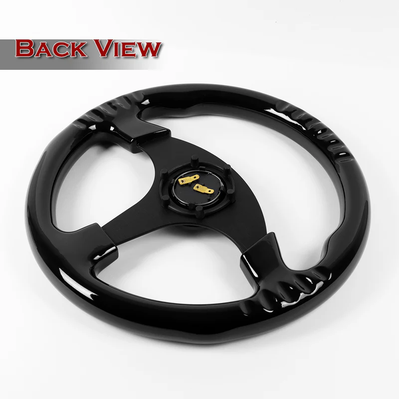 W-Power 13" 330mm Reinforced 6-Bolt Hole JDM Euro VIP Style Galaxy Classic Wood Grain Trim Grip With Aluminum Finished Matte Black 3-Spoke Steering Wheel -Black Wood Grip - Image 5