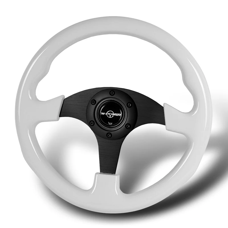W-Power 13" 330mm Reinforced 6-Bolt Hole JDM Euro VIP Style Galaxy Classic Wood Grain Trim Grip With Aluminum Finished Matte Black 3-Spoke Steering Wheel -White Wood Grip - Image 4