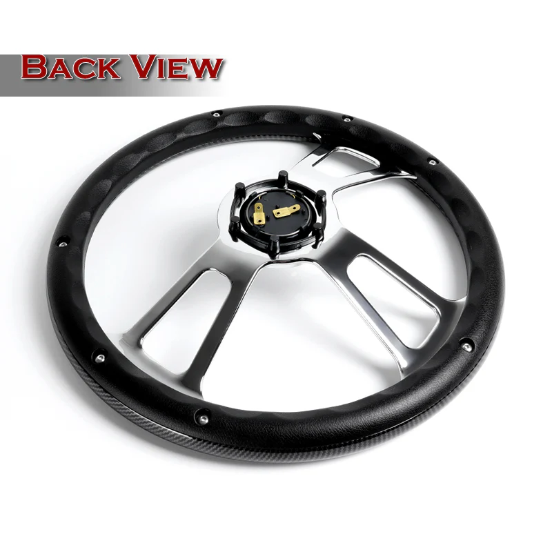 W-Power 13.5" 343mm 6-Bolt Hole JDM Euro VIP Style Carbon Fiber Look Style Leather Grip With Aluminum Finished 3-Spoke 2.5 Inch Deep Dish Steering Wheel -Chrome Center Spoke - Image 4