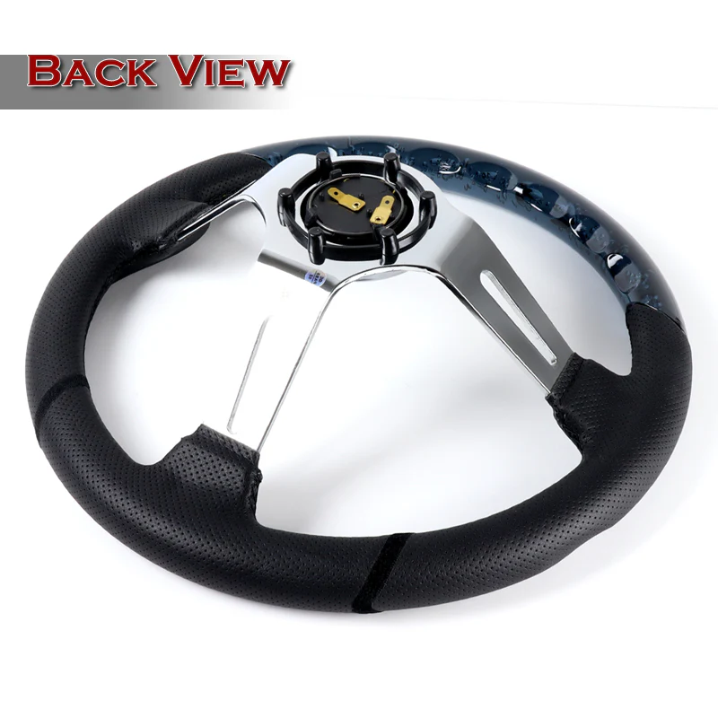 W-Power 13.5" 343mm 6-Bolt Hole JDM Euro VIP Style Crystal Bubble With Black Leather Grip Aluminum Finished 3-Spoke 4 Inches Deep Dish Steering Wheel - Image 4