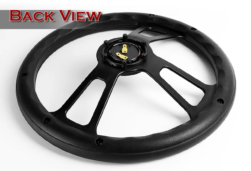 W-Power 13.5" 343mm 6-Bolt Hole Vintage Style Black Leather Grip With Aluminum Finished 3-Spoke 2.5 Inch Deep Dish Steering Wheel -Black Center Spoke - Image 4