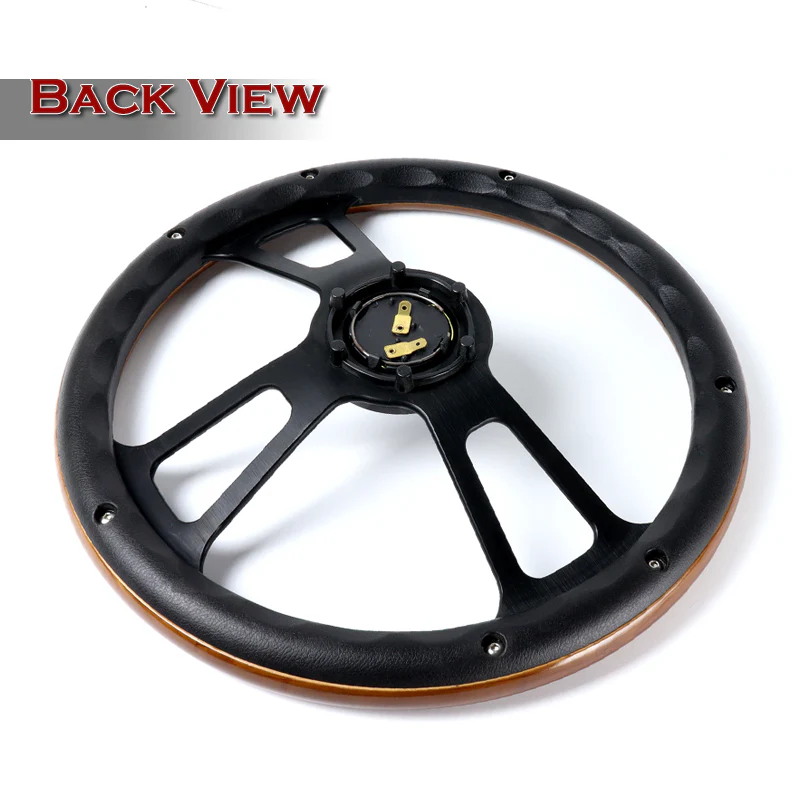 W-Power 13.5" 343mm 6-Bolt Hole Vintage Style Dark Wood With Billet Stripe Trim Grip Aluminum Finished 3-Spoke 2.5 Inch Deep Dish Steering Wheel -Black Center Spoke - Image 4