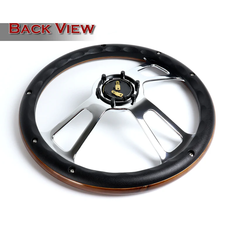 W-Power 13.5" 343mm 6-Bolt Hole Vintage Style Dark Wood With Billet Stripe Trim Grip Aluminum Finished 3-Spoke 2.5 Inch Deep Dish Steering Wheel -Chrome Center Spoke - Image 4