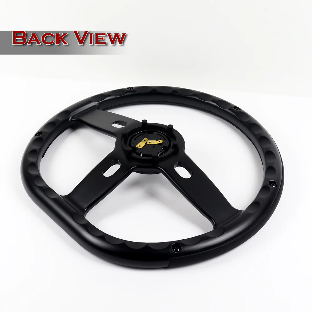 W-Power 14" 350mm 6-Bolt Hole Vinyl Grip With Aluminum Finished 3-Spoke Steering Wheel -Black Vinyl Wrap/Black Center Spoke - Image 5