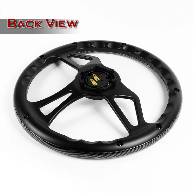 W-Power 14" 350mm 6-Bolt Hole Carbon Fiber Look Style Grain Grip With Aluminum Finished 3-Spoke Steering Wheel -Black Center Spoke - Image 5