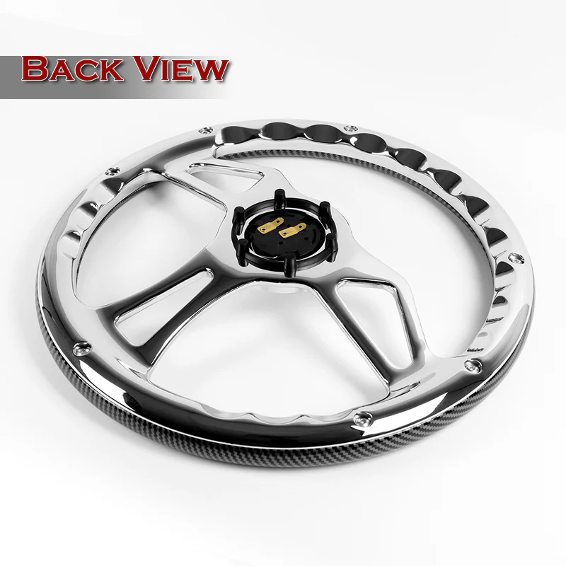 W-Power 14" 350mm 6-Bolt Hole Carbon Fiber Look Style Grain Grip With Aluminum Finished 3-Spoke Steering Wheel -Chrome Center Spoke - Image 5