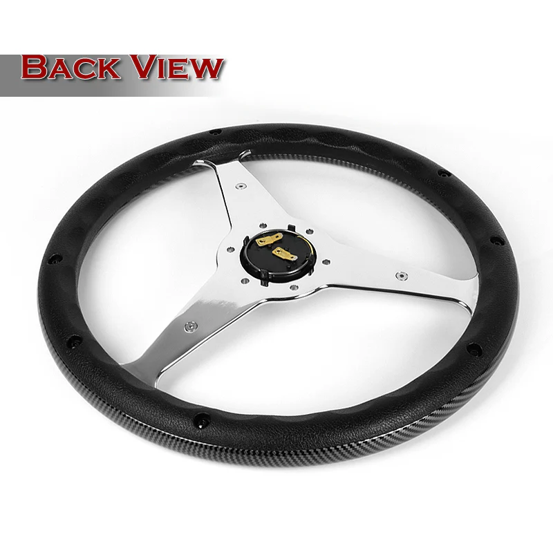 W-Power 14" 350mm 6-Bolt Hole Carbon Fiber Look Style Grip With Aluminum Finished 3-Spoke Steering Wheel - Image 4