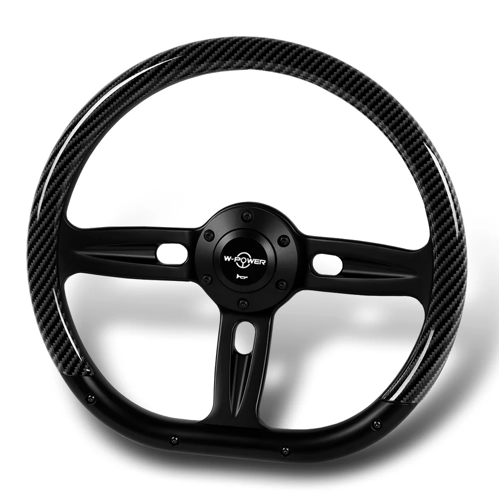 W-Power 14" 350mm 6-Bolt Hole Carbon Fiber Painted Half Wrap Grip With Aluminum Finished 3-Spoke Steering Wheel -Black Center Spoke - Image 4