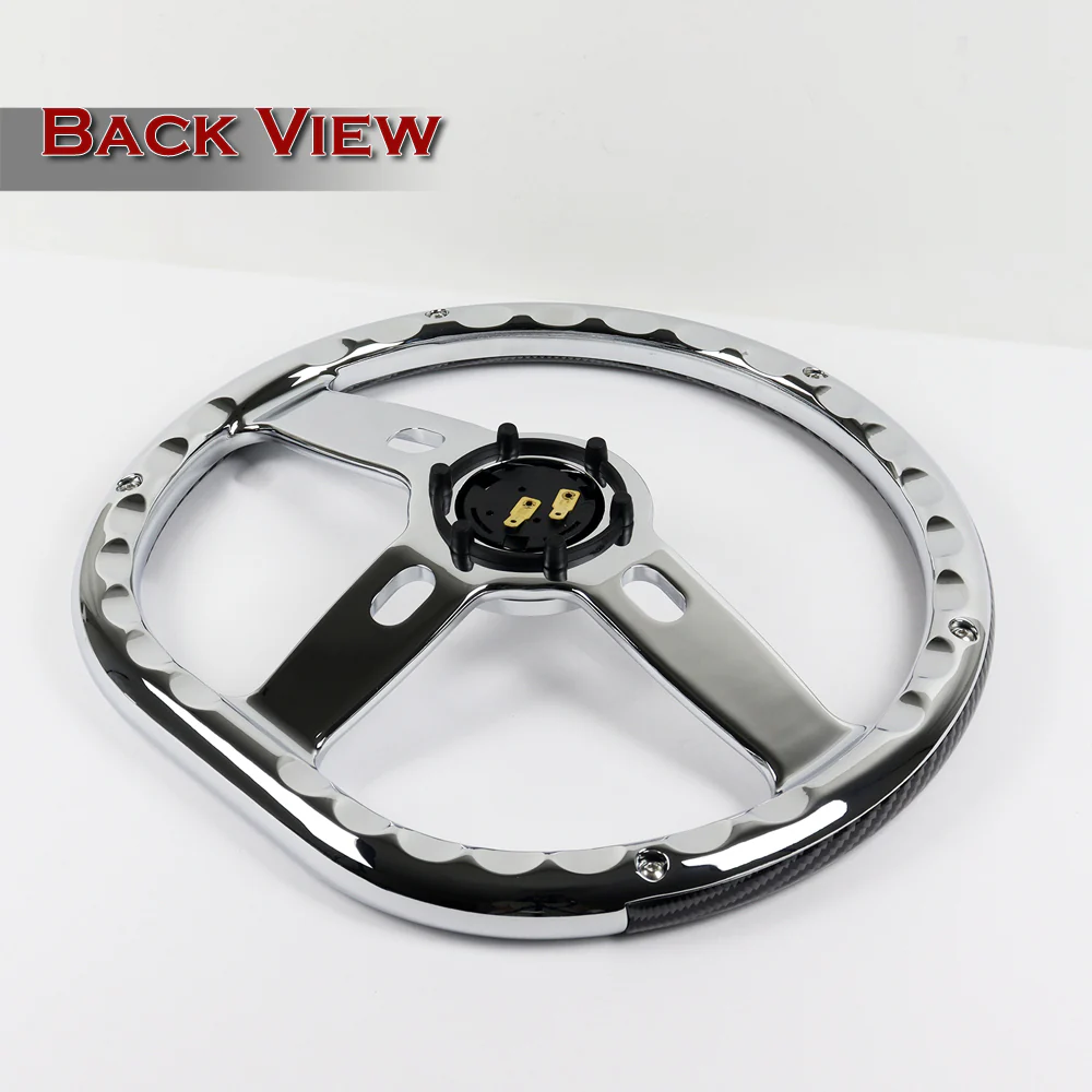 W-Power 14" 350mm 6-Bolt Hole Carbon Fiber Painted Half Wrap Grip With Aluminum Finished 3-Spoke Steering Wheel -Chrome Center Spoke - Image 5