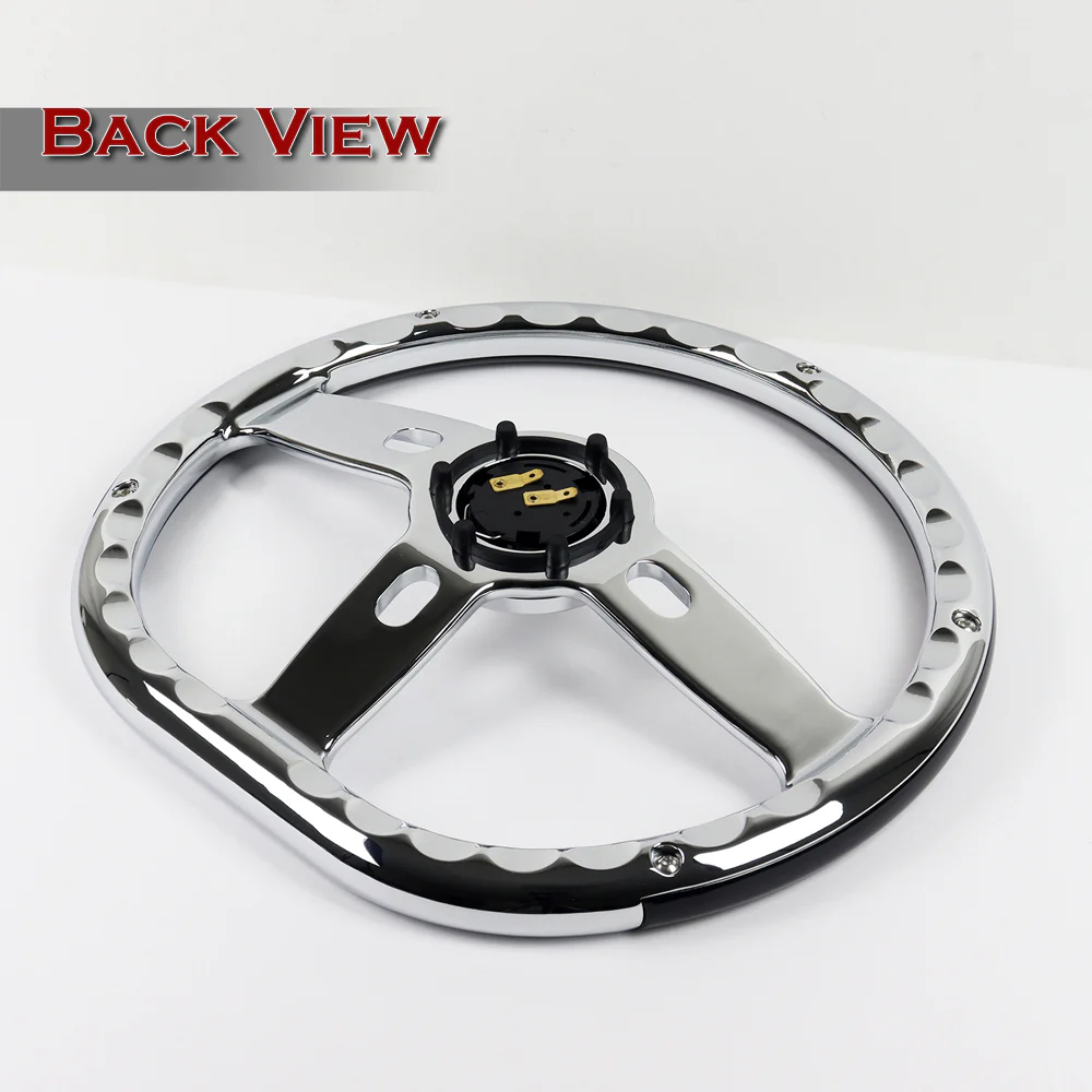 W-Power 14" 350mm 6-Bolt Hole Classic Black Wood Half Wrap Grip With Aluminum Finished 3-Spoke Steering Wheel -Chrome Center Spoke - Image 5