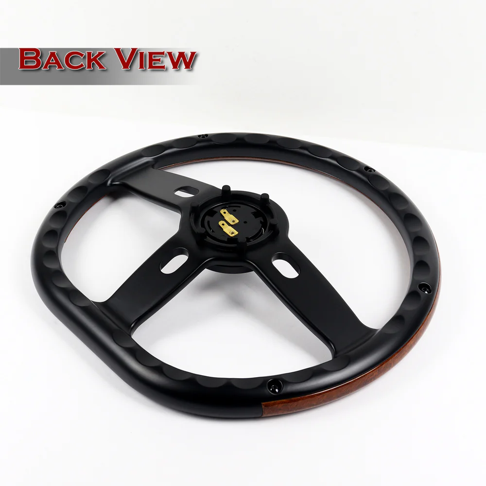 W-Power 14" 350mm 6-Bolt Hole Classic Brown Wood Half Wrap Grip With Aluminum Finished 3-Spoke Steering Wheel -Black Center Spoke - Image 5
