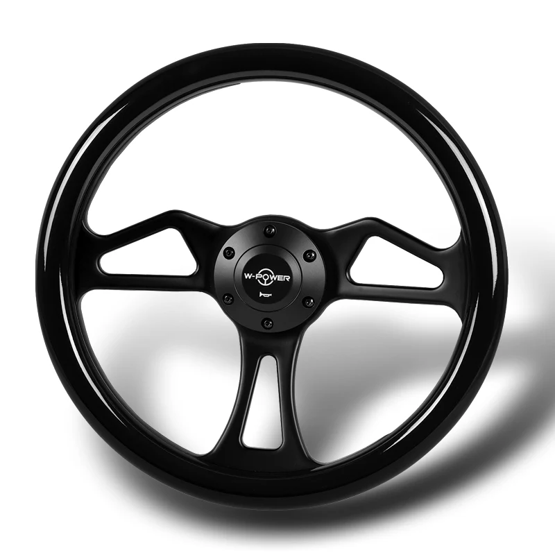 W-Power 14" 350mm 6-Bolt Hole Classic Style Black Wood Grain Grip With Aluminum Finished 3-Spoke Steering Wheel -Black Center Spoke - Image 4