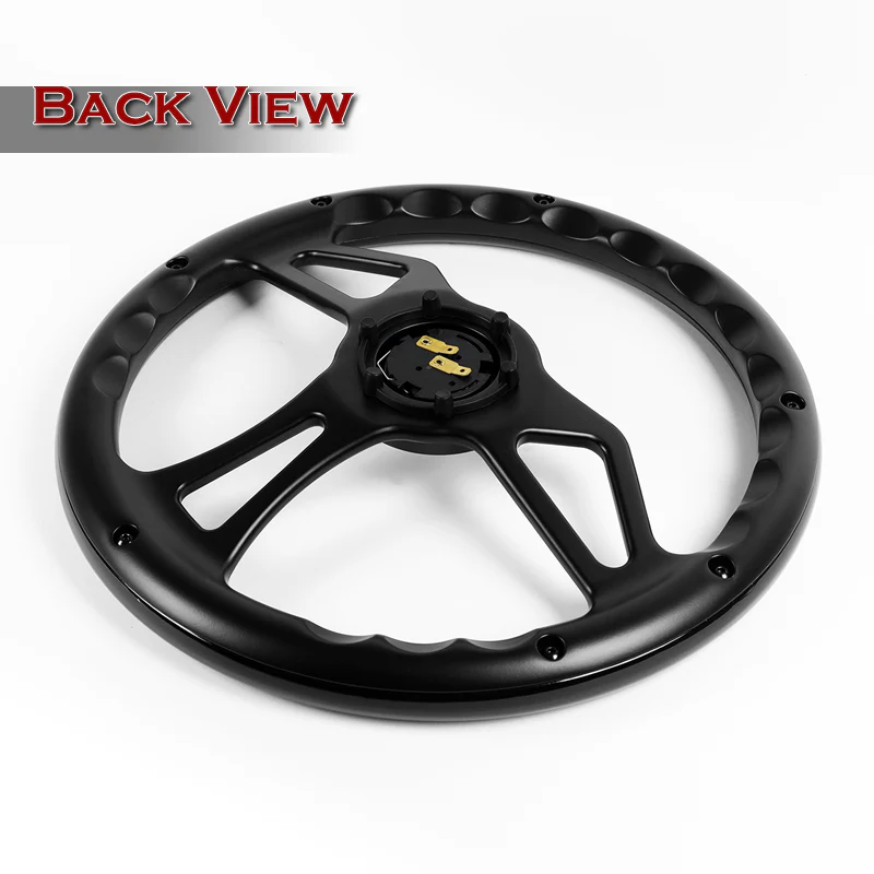 W-Power 14" 350mm 6-Bolt Hole Classic Style Black Wood Grain Grip With Aluminum Finished 3-Spoke Steering Wheel -Black Center Spoke - Image 5