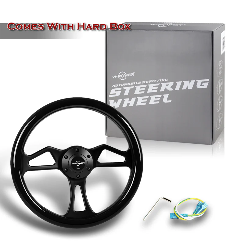 W-Power 14" 350mm 6-Bolt Hole Classic Style Black Wood Grain Grip With Aluminum Finished 3-Spoke Steering Wheel -Black Center Spoke - Image 6