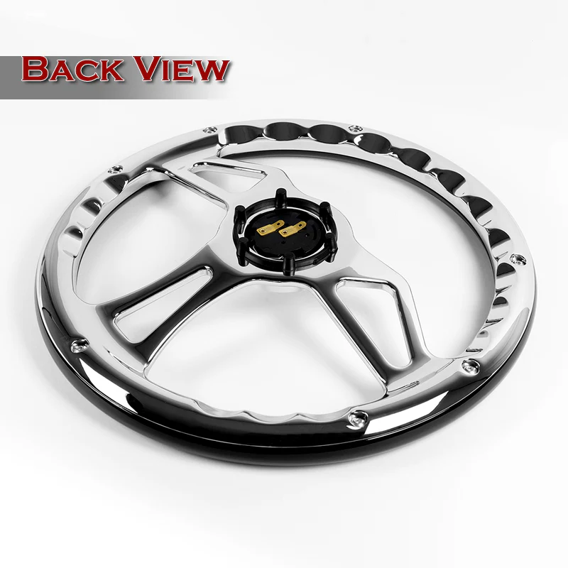 W-Power 14" 350mm 6-Bolt Hole Classic Style Black Wood Grain Grip With Aluminum Finished 3-Spoke Steering Wheel -Chrome Center Spoke - Image 5