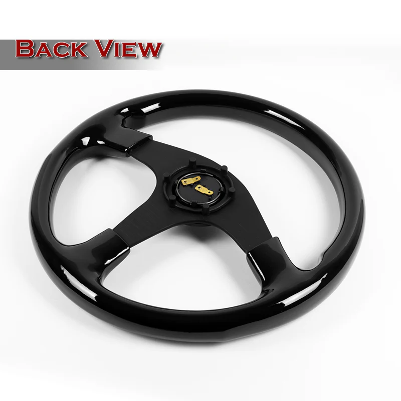 W-Power 14" 350mm 6-Bolt Hole Classic Style Galaxy Black Wood Grip With Aluminum Finished 3-Spoke Steering Wheel -Matte Black Center Spoke - Image 5