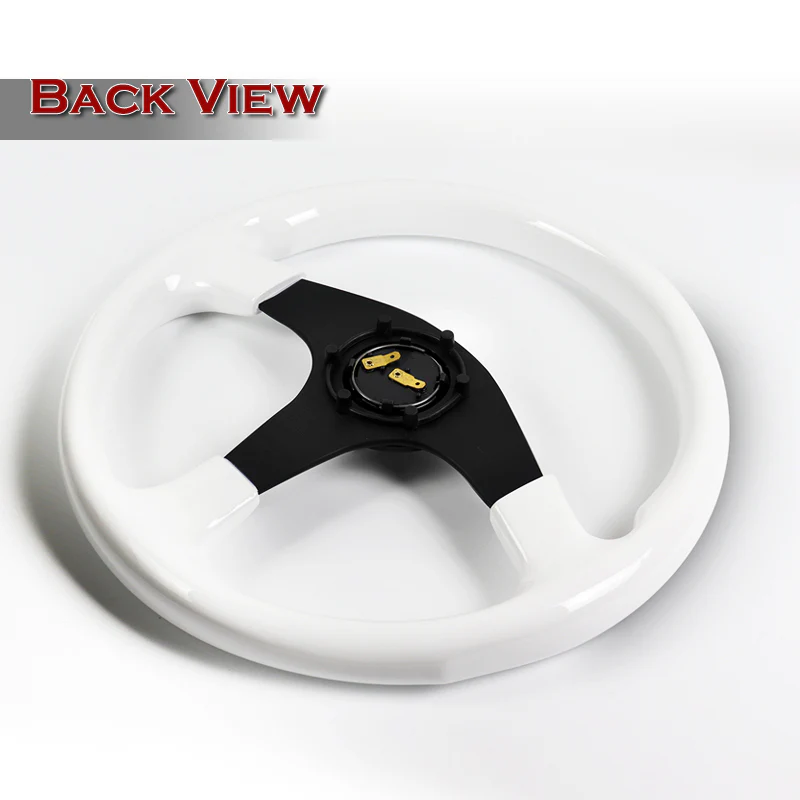 W-Power 14" 350mm 6-Bolt Hole Classic Style Galaxy White Wood Grip With Aluminum Finished 3-Spoke Steering Wheel -Matte Black Center Spoke - Image 5