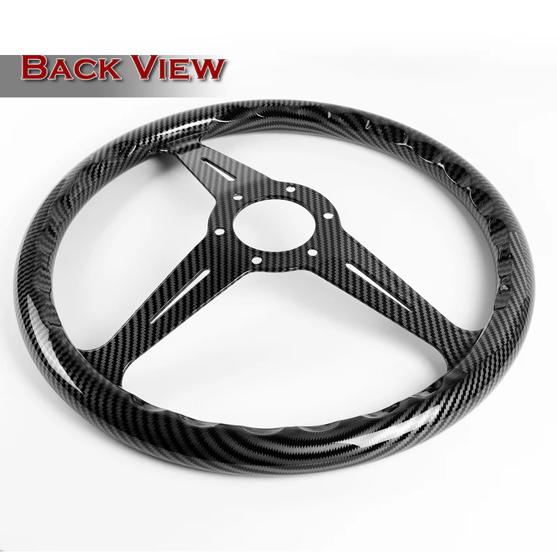 W-Power 14" 350mm 6-Bolt Hole JDM Euro VIP Style Carbon Fiber Look Grip With Aluminum Finished 3-Spoke Steering Wheel -Carbon Fiber Look Center Spoke/Black Carbon Fiber Look Grip - Image 5