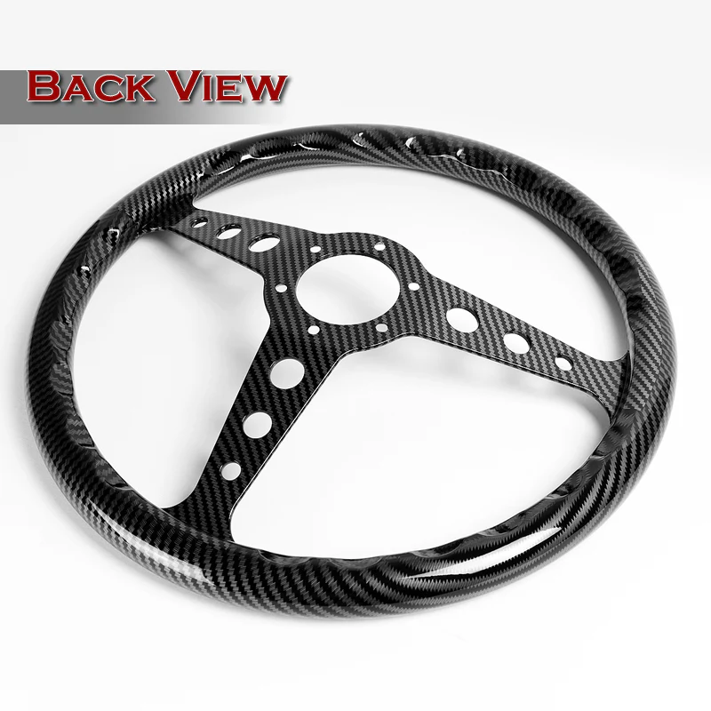 W-Power 14" 350mm 6-Bolt Hole JDM Euro VIP Style Carbon Fiber Look Grip With Aluminum Finished 3-Spoke Steering Wheel -Carbon Fiber Look Center Spoke/Black Carbon Fiber Look Grip - Image 5