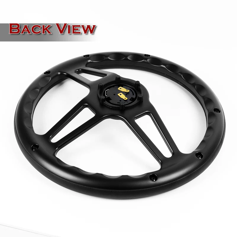 W-Power 14" 350mm 6-Bolt Hole Vintage Style Black Leather Grip With Aluminum Finished 3-Spoke Steering Wheel -Black Center Spoke - Image 5