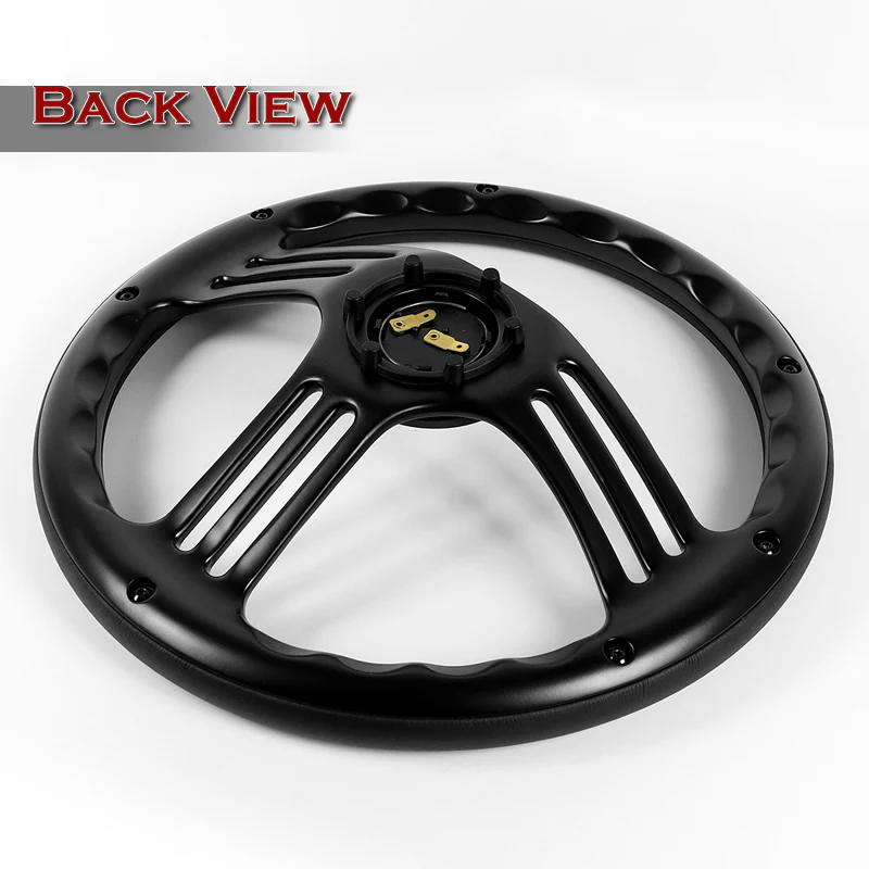 W-Power 14" 350mm 6-Bolt Hole Vintage Style Black Leather Grip With Aluminum Finished 3-Spoke 3 Inches Deep Dish Steering Wheel -Black Center Spoke - Image 5