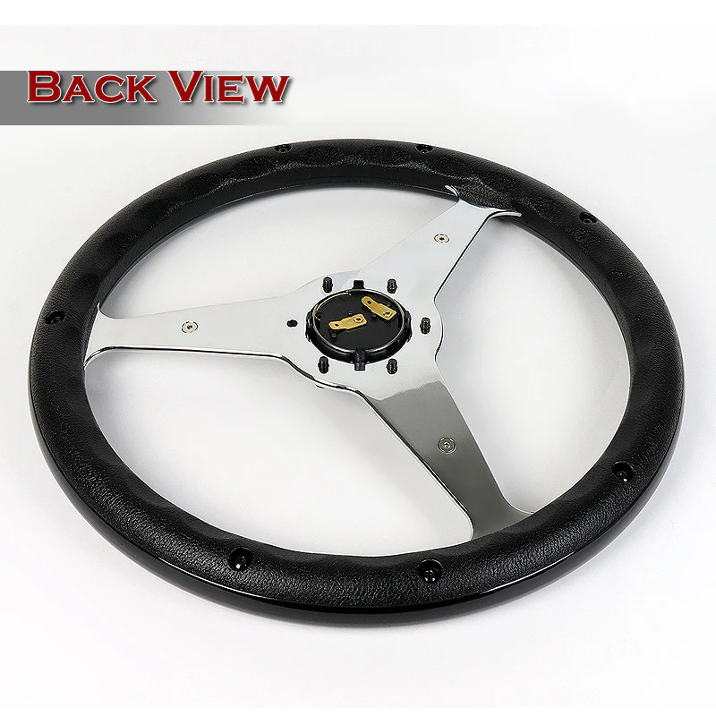 W-Power 14" 350mm 6-Bolt Hole Vintage Style Black Wood Grip With Aluminum Finished 3-Spoke Steering Wheel - Image 4