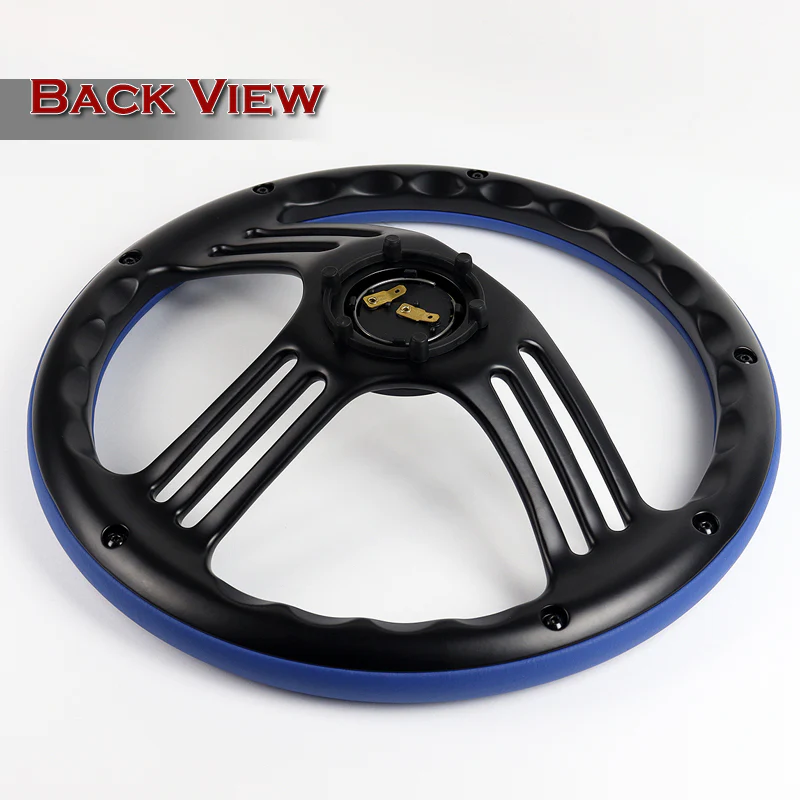 W-Power 14" 350mm 6-Bolt Hole Vintage Style Blue Leather Grip With Aluminum Finished 3-Spoke 3 Inches Deep Dish Steering Wheel -Black Center Spoke - Image 5