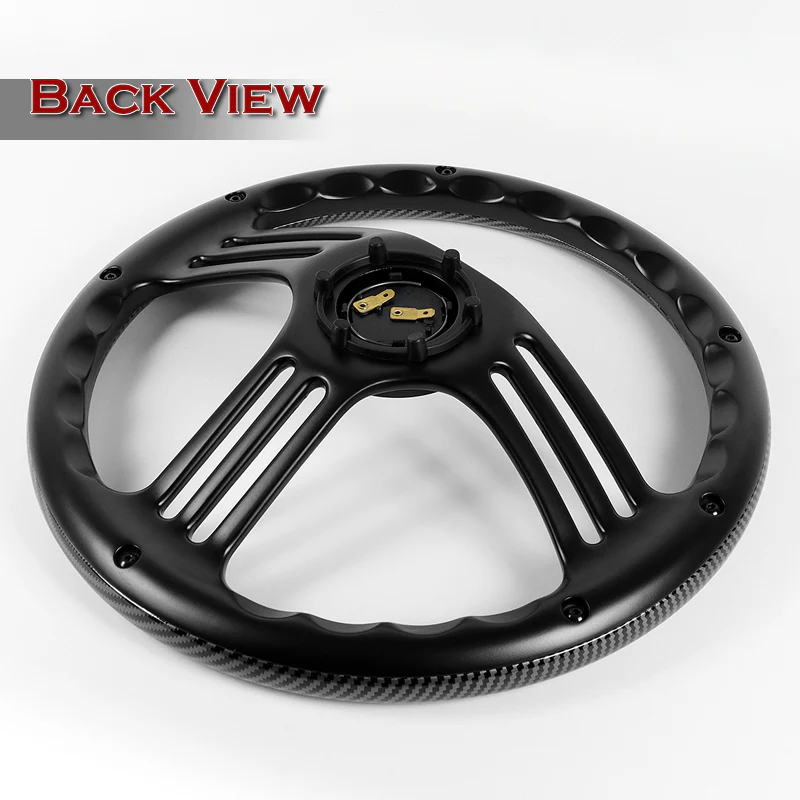 W-Power 14" 350mm 6-Bolt Hole Vintage Style Carbon Fiber Look Style Grain Grip With Aluminum Finished 3-Spoke 3 Inches Deep Dish Steering Wheel -Black Center Spoke - Image 5