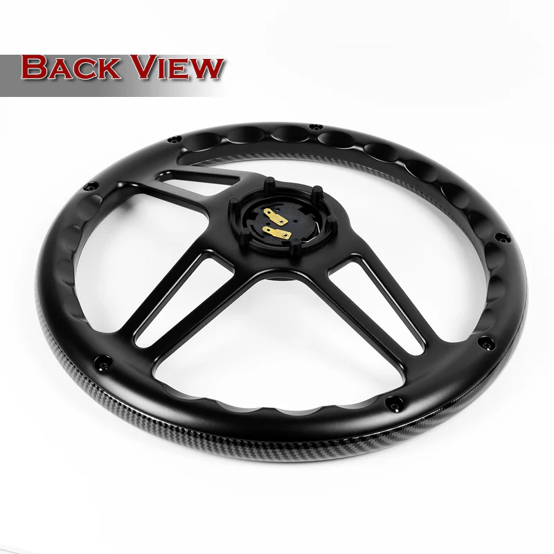 W-Power 14" 350mm 6-Bolt Hole Vintage Style Carbon Fiber Look Style Grain Grip With Aluminum Finished 3-Spoke Steering Wheel -Black Center Spoke - Image 5