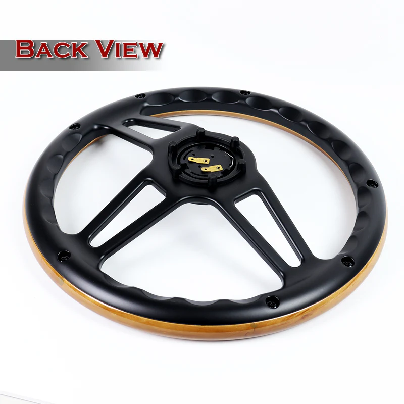 W-Power 14" 350mm 6-Bolt Hole Vintage Style Classic Dark Wood Grip With Billet Stripe Aluminum Finished 3-Spoke Steering Wheel -Black Center Spoke - Image 5